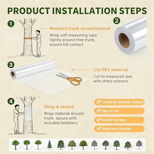 Extra Thick Tree Trunk Protector Guard - 99" L x 16" W PET Plastic Wrap for Iguana & Cat Prevention, DIY Plant Greenhouse Including Waterproof Transparent Acrylic Double-Sided Adhesive