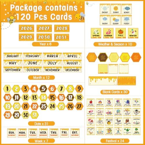 Sinload Classroom Calendar Pocket Chart Yellow, Bee