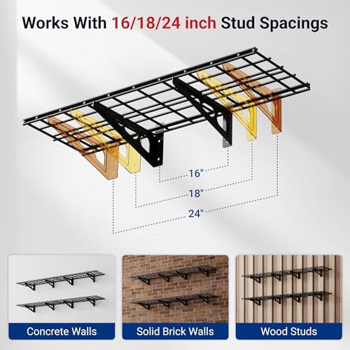 FLEXIMOUNTS 12-inch-by-72-inch Wall Shelf Garage Storage Rack Wall Mounted Floating Shelves,1x6ft,Black, 2-Pack, Classic Series