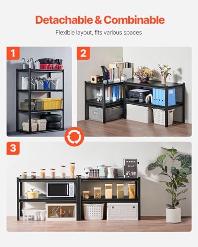 VEVOR Storage Shelves, 2400 lbs, 4 Tier Garage Storage Shelving, 20" D x 40" W x 57" H Adjustable Metal Shelves for Garage Shelves Utility Rack Shelf, Ideal for Kitchen, Warehouse, Basement, Black
