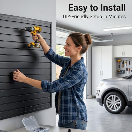 SMARTSTANDARD Black Slatwall Panel Set, 4x8 FT PVC Panel with Accessory Kit