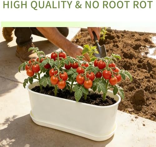 5-Pack White Herb Planter Box with Drip Trays, 8.5 Inch Small Oval Window Planters for Kitchen Sill, Indoor Outdoor, Perfect for Basil, Mint, Succulents, Flowers