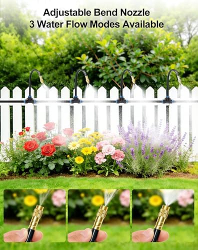 Upgraded 5/16" Drip Irrigation Kit (100FT), High-Flow Garden Watering System with 16 Bendable 360° Brass Misting Nozzles, Quick-Push Connectors & Leak-Proof Design for Patio, Greenhouse & Flower Beds