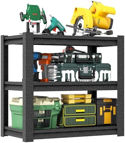 Garage Shelving, Garage Adjustable Storage Shelves 3 Tier Storage Shelves, Heavy Duty Shelving, 31.5" H*23.6" W*15.7" D,Black
