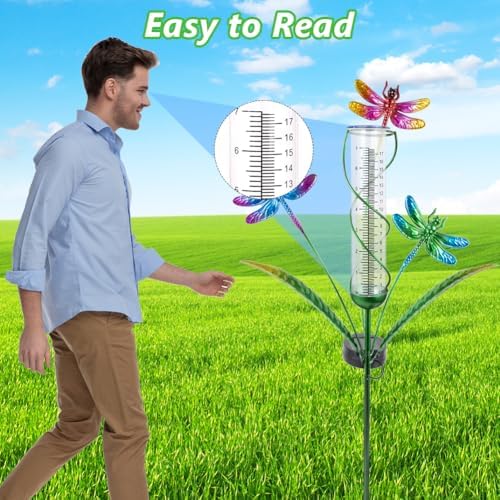 Stargarden Rain Gauge Outdoor, Dragonfly Solar Rain Gauge