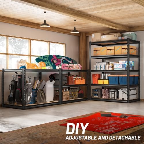 ROOMFAVE Garage Shelving Heavy Duty, 5 Tier,72" H x 35.56" W x 16" D Black
