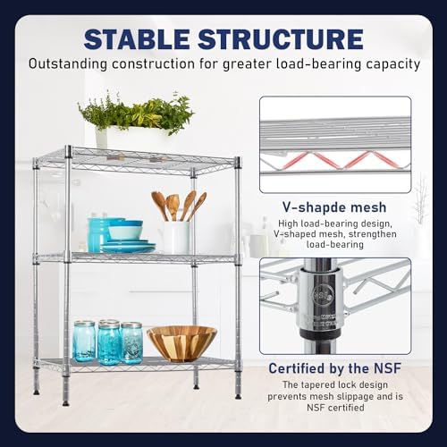 PayLessHere | 3-Tier Wire Shelf | 23"x13"x30" | Chrome | Adjustable Racks | Heavy-Duty Storage Shelves, Holds Upto 450 lbs | Rust-Resistant, No-Tool Assembly | for Home, Garage Shelving