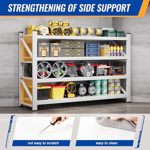 BYNSOE 71" W Storage Shelves 5000lbs Garage Metal Shelving Heavy Duty Garage Shelves Adjustable Storage Shelves for Industrial, Factory (White, 71" W x 24" D x 69" H)