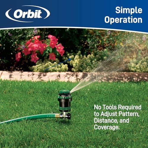 Orbit H2O-Six Gear-Drive Sprinkler on Metal T-Spike - Customizable Lawn Watering Coverage - Multi-Pattern Rotating Head with Adjustable Spray Range - (2-Pack)