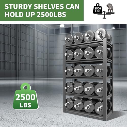 Garage Shelving,72" H Garage Shelves Heavy Duty, 3000Lbs 5 Tier Adjustable Garage Storage Shelves Suitable for Warehouse, Basement, Workshop,Require Assembly, 24" D*48" W *72" H(Black)