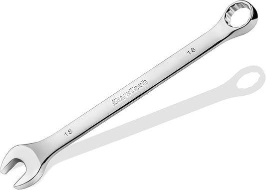 DURATECH 18mm Combination Wrench, Metric, CR-V Constructed with Mirror Polish, 12-Point, 15-Degree Offset