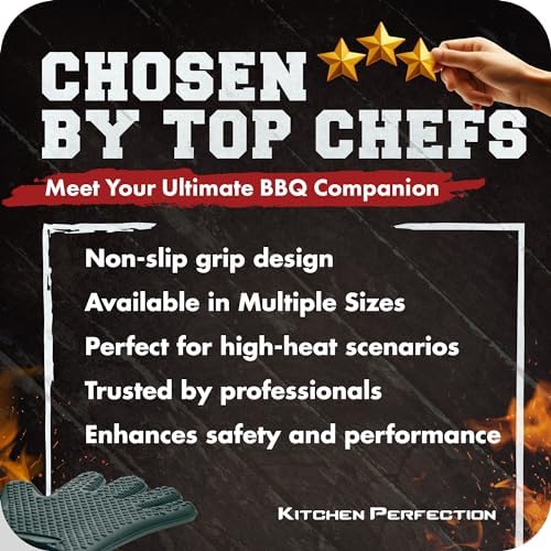 KITCHEN PERFECTION Silicone Smoker BBQ Gloves - Heat Resistant Oven Mitts