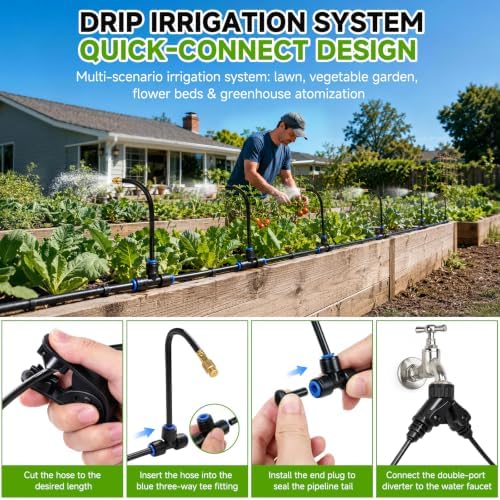 120FT Drip Irrigation System for Garden, 360° Bendable Garden Watering Kit