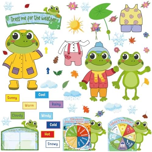 Gilprop 58 Pcs Dress for Weather Bulletin Board Set for Classroom, Frog