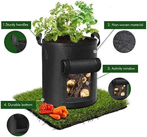 Cavisoo 5-Pack 10 Gallon Potato Grow Bags, Garden Planting Bag with Reinforced Handle, Thickened Nonwoven Fabric Pots for Tomato, Vegetable and Fruits