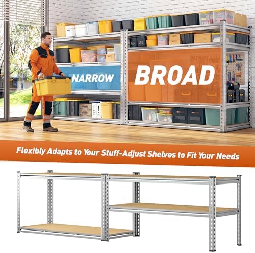 Garage Shelving Load 2600LBS, 4-Tier Storage Shelves, Adjustable Garage Shelves, Shelving Units and Storage, Metal Shelf for Kitchen, Pantry, Warehouse, 48" W x 60 "H x 24.1" D, Galvanized
