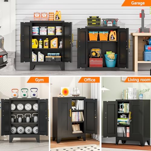 Small Metal Storage Cabinet, Lockable Tool Cabinet with Doors and 2 Shelves