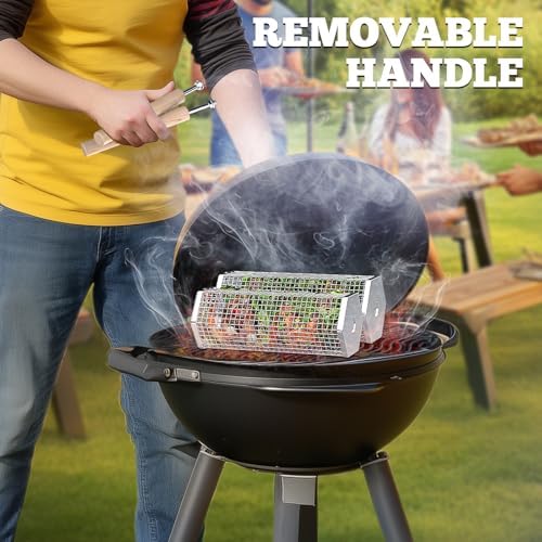 ivtivfu Rolling Grill Baskets, Removable Wooden Handle, Nesting BBQ Tools
