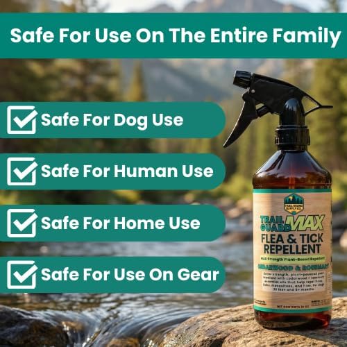 Trail Guard MAX - Natural Extra Strength Insect, Flea and Tick Spray for Dogs, People & Home (16oz MAX Strength, Cedarwood & Rosemary)