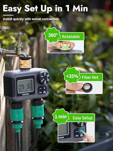 Insoma 2-Zone Water Timer for Garden Hose, Brass Inlet Sprinkler Timer