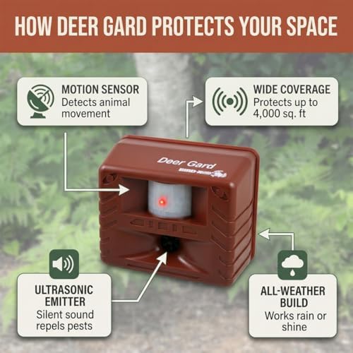 Bird-X Deer Gard, Ultrasonic and Motion-Activated Device to Mitigate Deer and Other Animals, Ideal for Outdoor Spaces, Easy to Install and Operate, Covers 4,000 sq. ft., 15–25 kHz Frequency Range