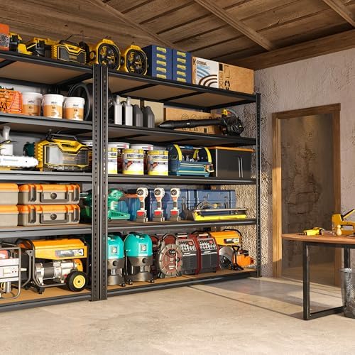 ROOMFAVE 48" W Garage Shelving Heavy Duty 3080LBS,5 Tier, Black,2PCS