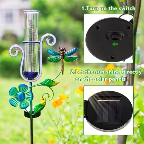 Solar Rain Gauge Outdoor with Dragonfly Decor