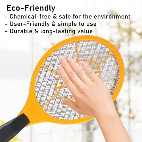 Electric Fly Swatter Handheld Bug Zapper - Indoor Outdoor Zapping Racket for Pest Mosquito & Flies - Battery Powered Safe to Touch with 3-Layer Safety Mesh, Standard Size, Pack of 4