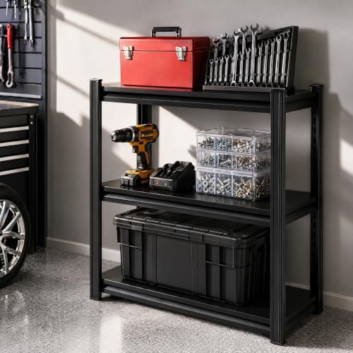 Metal Garage Shelving Unit, Heavy Duty Adjustable Storage Shelves, Steel Shelving, 1500 lbs Capacity Shelves for Heavy Tools and Equipment, 3 Tier, 27.6" W × 13.8" D × 31.5" H
