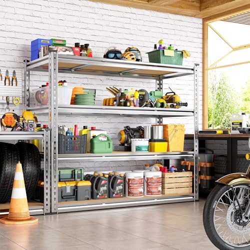 Galvanized Garage Shelving,4-Tier Metal Rack for Basement