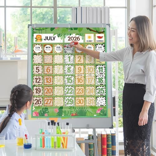 Sinload Classroom Calendar Pocket Chart Green, Jungle