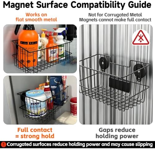 ULIBERMAGNET Magnetic Baskets, Large Capacity Metal Wire Mesh Basket Holder Organizer for Sundry Tool Storage, Magnetic Shelf for Garage, Laundry, Kitchen, Workshop, Cabinet(2 Pack)