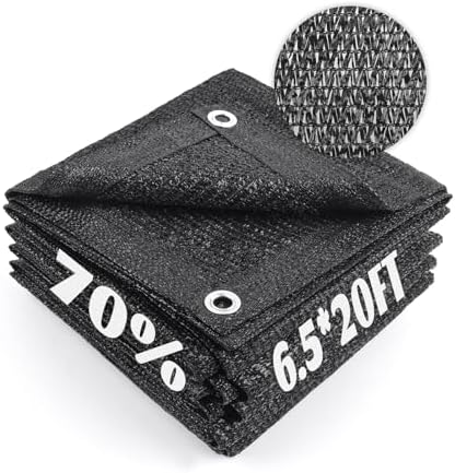 Cool Area Sun Shade Cloth with Grommets for Garden, 70% 6.5x20ft, Black