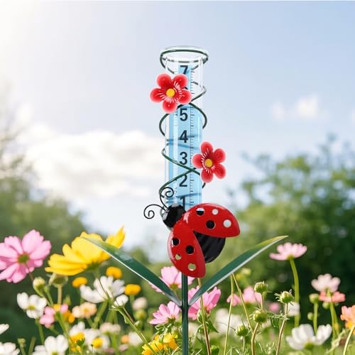 Rain Gauge Outdoor, Ladybug Rain Gauges for Yard Patio Lawn Decor