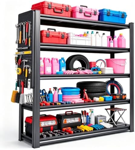 Garage Shelving, 5 Tier Heavy Duty Storage Shelves with Pegboard