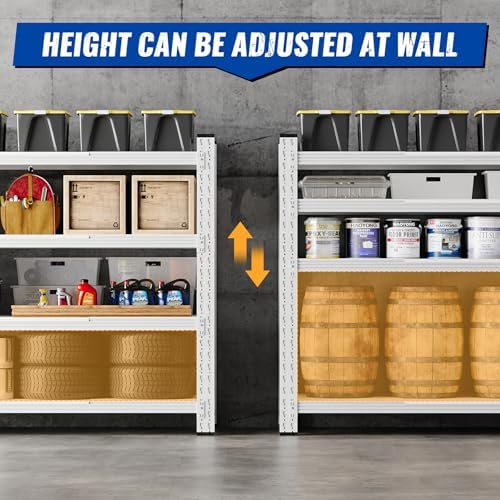 BYNSOE 71" W Storage Shelves 5000lbs Garage Metal Shelving Heavy Duty Garage Shelves Adjustable Storage Shelves for Industrial, Factory (White, 71" W x 24" D x 69" H)