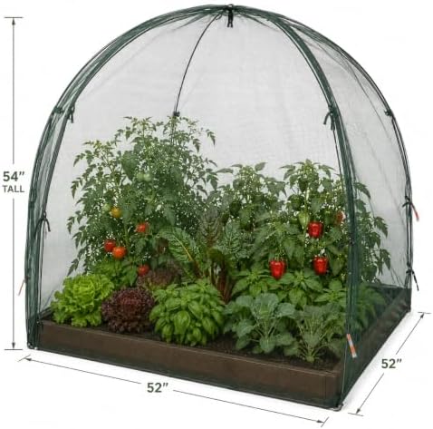 NuVue Products 25203 Pop-Up Garden Netting Animal and Bug Guard Covers with Ground Spikes, Mesh Plant Cover Tents for Pest and Animal Control, 52" x 52" x 54"
