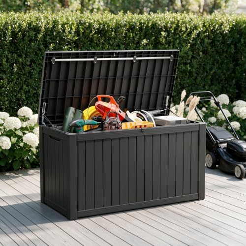 180 Gal Deck Box, Outdoor Storage Box Waterproof Lockable, Gas Lift,Black