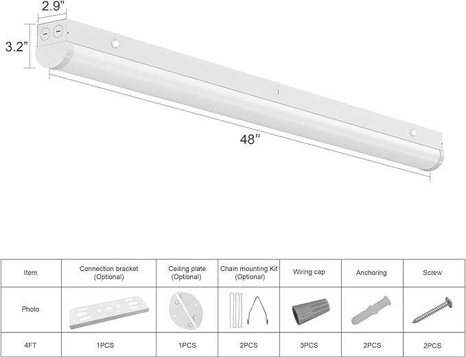4FT LED Linear Strip Light, Super Bright LED Shop Lights 30W 40W 50W 60W 70W Selectable/100V-277V 6CCT 3000K-6500K, Flush Mount 0-10V Dimmable Commercial Garage Indoor Ceiling Light, ETL DLC(4 Pack)