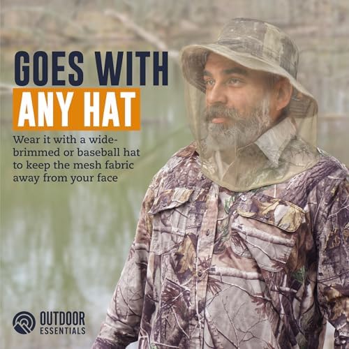 OutdoorEssentials Mosquito Head Net Mesh Face Cover – Bug Face Netting for Men & Women, Black Fly & Gnat Protection - Beige, 1 Piece