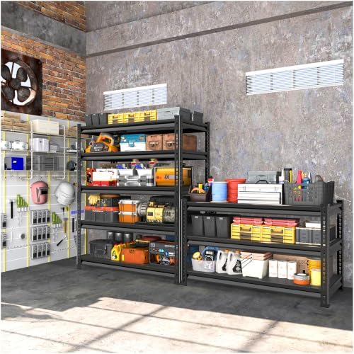5-Tier Garage Shelving Heavy Duty, 48''W x 18''D x 78''H Metal Shelving Unit, 2400 lbs Weight Capacity Adjustable Storage Shelves for Retiple Tanks, Aquariums, Pantry, Black