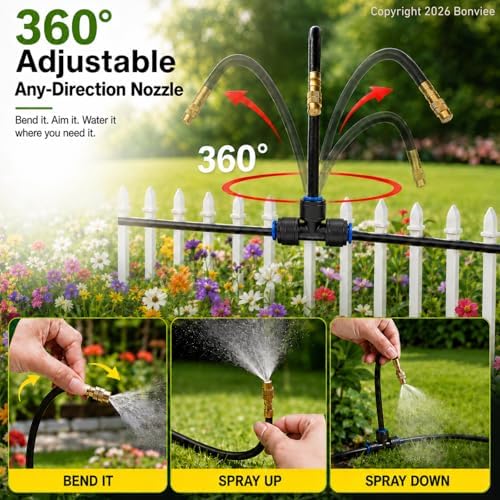 Bonviee 240FT Drip Irrigation System with Adjustable Nozzles