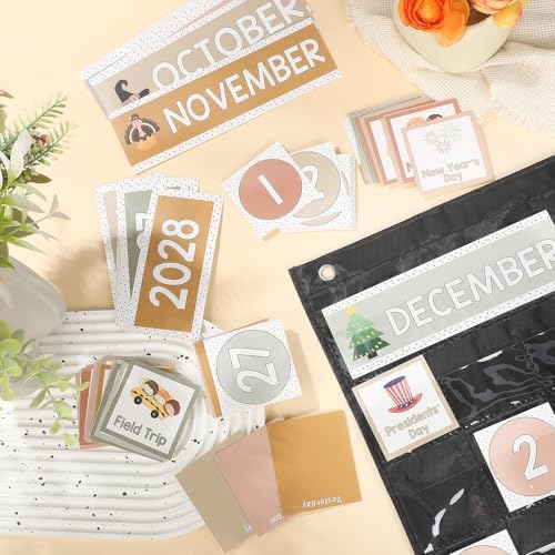 Sinload Classroom Calendar Pocket Chart Black, Boho