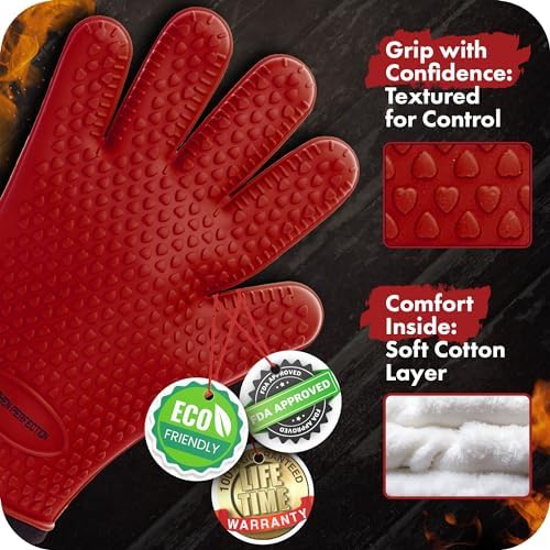 KITCHEN PERFECTION Silicone Smoker BBQ Gloves - Heat Resistant Oven Mitts