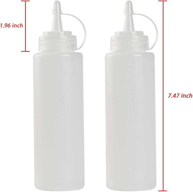 CHILDHOOD 8 oz Squeeze Squirt Condiment Bottles with Cap - Transparent Plastic - for Ketchup Salad dressing Mustard Olive Oil set of (2)