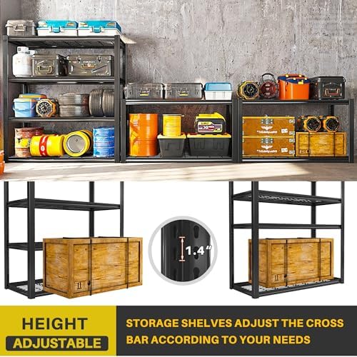 REIBII 40" W Storage Shelves with Wire Mesh Panels for Garage Organization
