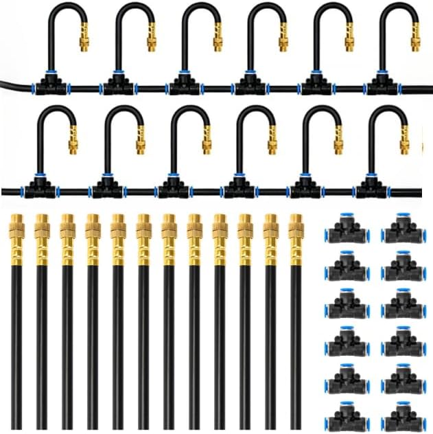 MIXC 1/4" Drip Irrigation System, Adjustable Copper Nozzles (7.8ft Rod Length, 12pcs nozzles and connectors,NO Water Pipe)