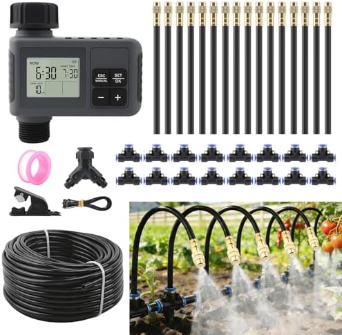 100FT Automatic Drip Irrigation Kits with Water Timer 360° Bendable Spray