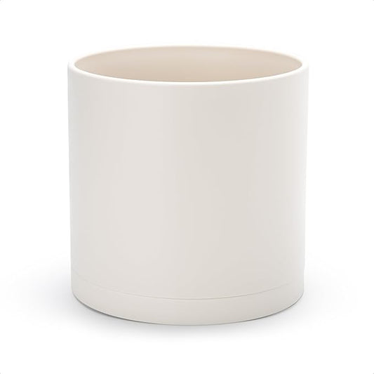 D'vine Dev 10 Inch Plastic Planter Pots for Plant Pot with Drainage Hole and Seamless Saucers, Oatmeal, 74-X-H-2