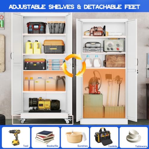 GAIOUS 71" Tall Metal Storage Cabinet with Lock and Wheels, Office Cabinet